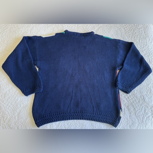 Vintage Nautical Argyle Sweater Large Rugged Grandpa Knit Blue Finalist 80s 90s - Picture 8 of 10